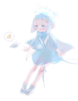 1girl absurdres blue_eyes blue_hair captaintcher creature dress flat_chest full_body halo highres original short_hair simple_background sketch solo white_background