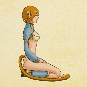 Rule 34 | 1girl, alphabet, animal ears, bad id, bad pixiv id, bikini, bikini top only, blue eyes, brown hair, female focus, genderswap, genderswap (mtf), journey to the west, letter pose, midriff, monkey ears, monkey tail, panties, seiza, short hair, sitting, solo, sun wukong, swimsuit, tail, underwear, yuuhei