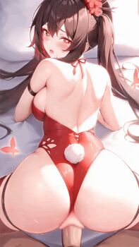 1boy 1girl alternate_breast_size alternate_costume animal_ears animated animated_gif ass back backboob bare_shoulders blush bouncing_ass breasts brown_hair censored clothing_aside commentary_request doggystyle fake_tail flower flower-shaped_pupils genshin_impact hair_between_eyes hetero highleg highleg_leotard hu_tao_(genshin_impact) huge_ass large_breasts leotard long_hair looking_at_viewer looking_back mosaic_censoring open_mouth paid_reward_available partial_commentary penis playboy_bunny pov pussy pussy_juice rabbit_ears rabbit_tail red_eyes red_leotard sex sex_from_behind solo_focus steam sweat symbol-shaped_pupils tail thigh_strap thighhighs twintails ugoira vaginal very_long_hair yesui