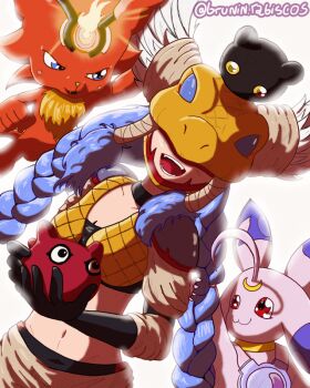 Rule 34 | botamon, braid, bruninrabiscos, coronamon, digimon, digimon (creature), long hair, lunamon, mask, minervamon, punimon, wings