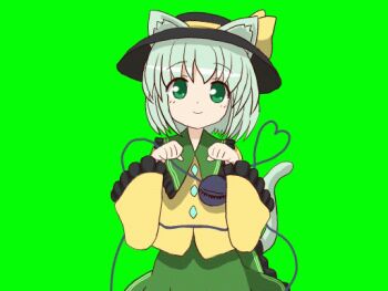 animal_ears animated animated_gif cat_ears cat_girl cat_tail female_focus green_eyes green_hair hat kemonomimi_mode komeiji_koishi paw_pose short_hair smile tail touhou