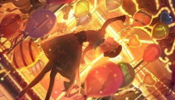 Rule 34 | 1girl, 25-ji rin, balloon, black hat, blonde hair, blue eyes, bow, carousel, colorful palette, dress, game cg, hair ornament, hairclip, hat, hat bow, heart balloon, highres, kagamine rin, official alternate costume, official art, profile, project sekai, solo, third-party source, unreliable notes (project sekai), vocaloid, yellow theme