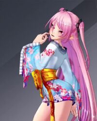 1girl 3d action_taimanin alternate_costume animated bare_legs breasts demon_girl fangs felicia_(taimanin_kurenai) japanese_clothes kimono lilith-soft long_hair looking_at_viewer official_alternate_costume pink_hair pointy_ears red_eyes screencap shiny_skin small_breasts smile solo sound taimanin_(series) taimanin_kurenai talking twintails two_side_up very_long_hair video wide_hips