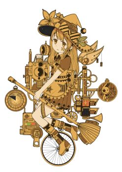 1girl animated animated_gif apron belt belt_buckle black_bow blonde_hair boots bow braid broom buckle camera candy candy_cane countdown_timer dress facial_mark food haim hair_bow hat hat_bow holding holding_broom kirisame_marisa long_hair looking_at_viewer looping_animation machine parted_lips signature single_braid solo steampunk striped_bow sundial taking_picture thigh_strap touhou traffic_light wheel winding_key witch_hat yellow_eyes yellow_theme zipper_pull_tab