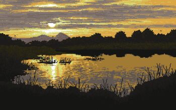 anas_abdin animated animated_gif cloud cloudy_sky commentary english_commentary fireflies flare grass hill landscape lens_flare looping_animation no_humans original outdoors pond reflection scenery simple_bird sky sun sunrise tree water yellow_sky