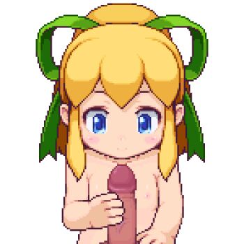 aliasing animated animated_gif blonde_hair blue_eyes blush capcom cheek_bulge cum cum_in_mouth cum_on_body deepthroat facial fellatio flat_chest hair_ribbon handjob loli looking_at_viewer lowres mega_man_(classic) mega_man_(series) nude open_mouth oral penis pixel_art ribbon roll_(mega_man) sb_(coco1) smile uncensored