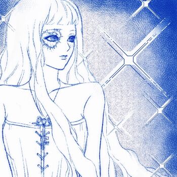 Rule 34 | 1girl, bare shoulders, bei ya te li qi, blue theme, blunt bangs, chaeyoung (twice), collarbone, commentary, corset, english commentary, floating hair, k-pop, long hair, looking to the side, mole, mole under mouth, monochrome, real life, solo, sparkle, twice (group), very long hair