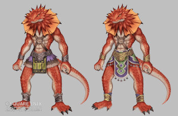 1boy abs anbe_yoshirou anklet arms_at_sides artist_name bracelet character_request chest_harness claws closed_mouth commentary_request copyright_notice expression_chart full_body grey_background harness highres jewelry loincloth male_focus multiple_views muscular muscular_male o-ring o-ring_harness pectorals red_scales reference_sheet reptile_boy romancing_saga_2 saga simple_background slit_pupils standing yellow_eyes