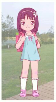 1girl animated animated_gif aohige6061 artist_request assisted_exposure backpack bag brown_hair cleft_of_venus clothes_lift copyright_request dress dress_lift female_focus full_body hairband loli looking_at_viewer no_panties outdoors pink_eyes pussy randoseru socks solo uncensored undressing wind wind_lift