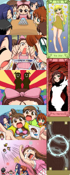 Rule 34 | 6+girls, absurdres, akizuki ritsuko, amami haruka, angry, barefoot, card, card (medium), cool &amp; sexy (idolmaster), cosmic &amp; funny (idolmaster), everyone, feet, futami ami, futami mami, hagiwara yukiho, hair bobbles, hair ornament, highres, holding, holding card, hoshii miki, house of cards, idolmaster, idolmaster (classic), idolmaster 1, kikuchi makoto, kisaragi chihaya, minase iori, miura azusa, multiple girls, pani poni dash!, parody, punching, siblings, sisters, takatsuki yayoi, tarot, tarot (medium), the empress (tarot), the star (tarot), twins, zanzi