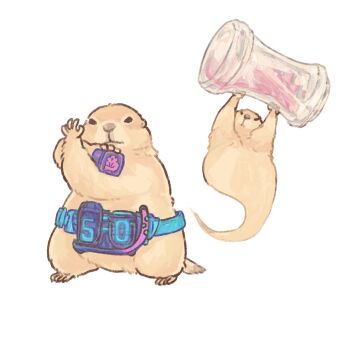 animal_focus body_fur brown_fur commentary_request full_body ghost henshin_pose holding kamen_rider kamen_rider_revice prairie_dog py0wwk revice_driver rider_belt simple_background vistamp white_background