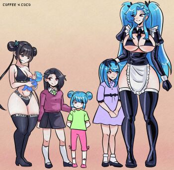 1futa 5girls akeno_(itsnafulol) alternate_breast_size_(larger) apron baby bikini black_hair blue_archive blue_eyes blue_hair breast_sucking breastfeeding butterfly_hair_ornament coffeexcoco futa'd futa_with_female futanari hair_bun hair_ornament hand_on_another's_head height_difference highres if_they_mated implied_futanari kisaki_(blue_archive) kyojiri_loli long_hair maid maid_apron maid_bikini maid_headdress mother_and_daughter multiple_girls original pink_eyes size_difference swimsuit thick_thighs thighhighs thighs twintails unconventional_maid white_hair wide_hips