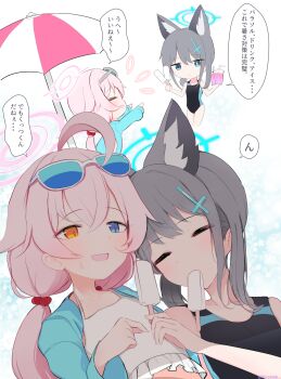 2girls animal_ears antenna_hair bikini blue_archive grey_hair hoshino_(blue_archive) hoshino_(swimsuit)_(blue_archive) leotard multiple_girls pink_hair sakurano_rocco shiroko_(blue_archive) shiroko_(swimsuit)_(blue_archive) simple_background swimsuit white_background wolf_ears