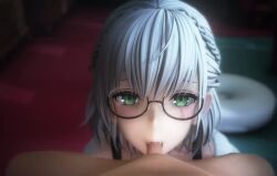 1boy 1girl 3d age_difference animated artist_request brown_hair cameel censored clothed_female_nude_male cum erection fellatio foreskin glans glans_licking glansjob glasses green_eyes hetero hololive licking licking_penis looking_at_viewer mosaic_censoring nude open_mouth oral penis pov pov_crotch pov_focus shirogane_noel short_hair shota size_difference small_penis solo_focus sound tagme video virtual_youtuber white_hair