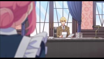 animated apron arthur_(kikaijikake_no_marie) blonde_hair blue_dress dress kikaijikake_no_marie maid maid_apron maid_headdress marie_2_(kikaijikake_no_marie) pink_hair robot robot_girl tagme video