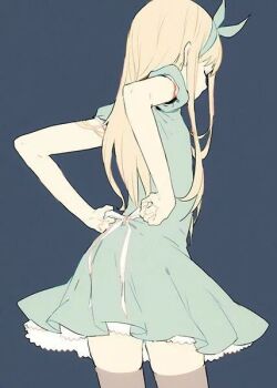 1girl artist_request blonde_hair closed_eyes dressing skirt tagme