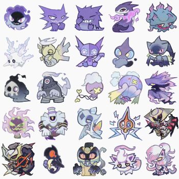 >_o :3 @_@ arm_up banette black_sclera chest_jewel closed_eyes cofagrigus colored_sclera commentary_request dragon_wings drifblim drifloon dusclops dusknoir duskull fire froslass galarian_corsola galarian_form gastly gem gen_1_pokemon gen_2_pokemon gen_3_pokemon gen_4_pokemon gen_5_pokemon gen_8_pokemon gengar giratina giratina_(altered) giratina_(origin) grin halo haunter hisuian_typhlosion hisuian_zoroark hisuian_zorua holding holding_mask kamikiririp legendary_pokemon looking_at_viewer looking_back mask misdreavus mismagius nintendo no_humans one-eyed one_eye_closed pokemon pokemon_(creature) pokemon_focus purple_fire red_eyes red_gemstone rotom rotom_(normal) sableye shedinja shuppet sitting slit_pupils smile spiritomb white_background wings x_(symbol) yamask yellow_eyes zipper_pull_tab