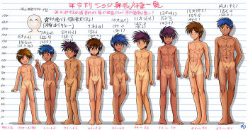 6+boys abs age_chart age_comparison age_difference age_progression blush censored chart height_chart male_focus mosaic_censoring multiple_boys muscular nude original partially_translated penis shota size_difference smile tagme takenokoya tan tanline testicles translation_request v
