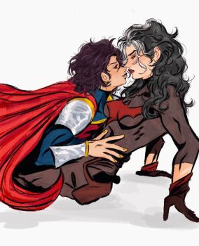 2girls bat_signal batman_(series) batman_symbol black_bodysuit black_gloves black_hair blue_eyes bodysuit commentary dc_comics english_commentary genderswap genderswap_(mtf) gloves grey_bodysuit jason_todd makkiyz multicolored_bodysuit multicolored_hair multiple_girls muscular pants red_hood_(dc) red_hood_and_the_outlaws short_hair streaked_hair superboy-prime superhero_costume taut_bodysuit two-tone_bodysuit western_comics_(style) yuri