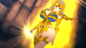 3d cancer_cloth crossover gold_saint haruka_(senran_kagura) highres saint_seiya self-upload senran_kagura