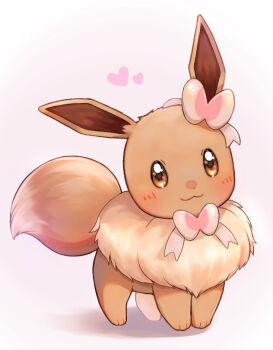 :3 blush brown_eyes closed_mouth commentary_request eevee full_body gen_1_pokemon happy heart momiyon nintendo no_humans pokemon pokemon_(creature) pokemon_focus smile solo standing