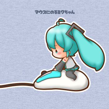 1girl absurdres ahoge aqua_hair chibi chibi_only commentary_request computer_mouse from_side hatsune_miku highres long_hair outline sh1n_chan sitting solo twintails vocaloid white_outline