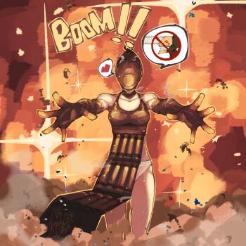 1girl alternate_form apron black_apron bomb bomb_devil_(chainsaw_man) chainsaw_man dynamite elbow_gloves english_text explosive gloves grenade_pin heart image_in_speech_bubble mtd_art object_head panties reaching reze_(chainsaw_man) solo spoken_heart underwear white_panties