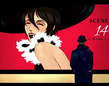 1boy 1girl affair aged_up alternate_costume azulmarina3 bad_tag bare_shoulders betrayal black_hair black_hat black_lips brown_hair cheating_(relationship) closed_eyes english_text hands_in_pockets hat highres incest infidelity jean_kirstein lips lipstick makeup meme mikasa_ackerman netorare netorase open_mouth out_of_character shingeki_no_kyojin short_hair third-party_source unfaithful veil_(manga) veil_scene_14_redraw_(meme)