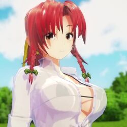 1girl 3d animated bikini bouncing_breasts breasts brown_eyes hong_meiling jumping large_breasts micro_bikini mofumoko5 red_hair see-through_clothes solo swimsuit tagme thighs touhou upper_body video