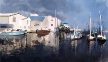 apartment boat building day harbor house mast ocean original sail scenery shadow shore shroud_(sailing) slow_d sunlight water watercraft window yacht