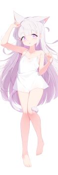 1girl absurdres animal_ear_fluff animal_ears arm_up bare_arms bare_shoulders barefoot blunt_bangs camisole cat_ears cat_tail colored_inner_hair commentary_request commission dakimakura_(medium) flat_chest full_body hand_up highres incredibly_absurdres large_variant_set long_hair looking_at_viewer multicolored_hair original painter-lhb parted_lips pink_eyes pink_hair psd_available simple_background sleepwear solo tail tail_around_own_leg tail_wrap tareme transparent_background two-tone_hair variant_set very_long_hair white_camisole white_hair