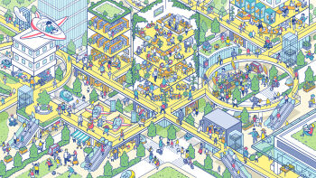 Rule 34 | 6+boys, 6+girls, aircraft, apron, bag, ball, bicycle, black hair, blonde hair, bookshelf, briefcase, brown hair, chair, city, commentary request, computer, crosswalk, dress, dumbbell, escalator, exercising, from above, glasses, grey hair, guchokipers, handbag, hat, highres, holding, holding briefcase, holding dumbbell, isometric, laptop, motor vehicle, multiple boys, multiple girls, non-humanoid robot, orange hair, original, plant, potted plant, red dress, red hair, red skirt, riding, riding bicycle, robot, rolling suitcase, segway, shopping bag, shorts, sitting, skirt, soccer ball, solarpunk, speech bubble, striped clothes, striped dress, suitcase, table, traditional media, treadmill, tree, weightlifting, wheelchair, wooden box