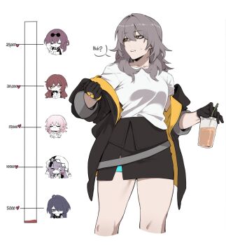 Rule 34 | 6+girls, :3, absurdres, acheron (honkai: star rail), ahoge, alcohol, arm support, belt, black flower, black gloves, black jacket, black skirt, black swan (honkai: star rail), breasts, bright pupils, buttons, closed eyes, closed mouth, clothes around waist, collarbone, collared shirt, commentary, cowboy shot, cup, disposable cup, dress, drink, drinking glass, drinking straw, eating, english commentary, english text, eyewear on head, fingerless gloves, flower, flower ornament, food, four-finger heart hands, fruit, gloves, grey belt, grey hair, hair between eyes, hair over one eye, hand on own chin, hands on own hips, hands up, heart, heart hands, highres, himeko (honkai: star rail), holding, holding cup, holding food, holding fruit, honkai: star rail, honkai (series), jacket, kafka (honkai: star rail), kiss meter (meme), large breasts, long hair, long sleeves, looking at food, looking at viewer, looking down, looking to the side, low ponytail, march 7th (honkai: star rail), march 7th (preservation) (honkai: star rail), masoq, meme, miniskirt, multiple girls, one eye closed, open clothes, open jacket, pale skin, peach, pink hair, ponytail, puffy long sleeves, puffy sleeves, purple eyes, purple hair, red hair, round eyewear, shirt, short hair, sidelocks, simple background, single bare shoulder, skirt, sleeveless, sleeveless dress, smile, solo focus, speech bubble, standing, stelle (honkai: star rail), sunglasses, sweatdrop, t-shirt, teeth, thigh strap, tied jacket, trailblazer (honkai: star rail), two-sided fabric, two-sided jacket, upper body, veil, wavy hair, white background, white dress, white pupils, white shirt, white veil, wine, wine glass, yellow eyes, yellow jacket, yuri