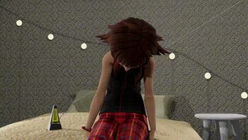 10s 1girl 3d animated animated_gif arm_support ass ass_shake bed bedroom bent_over black_shoes bracelet breasts brown_hair chair disney door female_focus green_eyes head_down hypnosis indoors interior jewelry kingdom_hearts kingdom_hearts_358/2_days kingdom_hearts_iii lights long_hair lowres medium_hair metronome mind_control olette on_bed open_mouth orange_trim pendulum plaid_clothes plaid_shorts plant pocket_watch red_shorts rolling_eyes room shoes shorts sidelocks sitting sitting_on_object sleeveless small_breasts solo source_filmmaker_(medium) square_enix standing swaying swinging table vynil watch watching