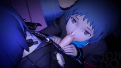 1boy 1girl 20s 3d animated aqua_hair artist_name atlus blue_hair bow bowtie buttons double-breasted earphones erection fellatio from_above gekkoukan_high_school_uniform green_turtleneck grey_eyes grey_jacket hetero highres indoors jacket kneeling long_sleeves looking_at_another looping_animation megami_tensei mp3_player nohno open_fly oral penis penis_grab persona persona_3 persona_3:_dancing_moon_night persona_dancing school_uniform shin_megami_tensei shirt short_hair solo_focus source_filmmaker_(medium) standing turtleneck uncensored undershirt video white_shirt yamagishi_fuuka yuuki_makoto_(persona_3)