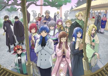 6+girls adray_lasbard albel_nox black_gloves blonde_hair braid character_request clair_lasbard cliff_fittir closed_mouth farleen fayt_leingod gloves grey_hair hair_ribbon indesign japanese_clothes kimono long_hair maria_traydor mirage_koas multiple_boys multiple_girls nel_zelpher open_mouth ribbon roger_s._huxley scarf short_hair single_braid smile sophia_esteed peppita_rossetti star_ocean star_ocean:_till_the_end_of_time tynave welch_vineyard