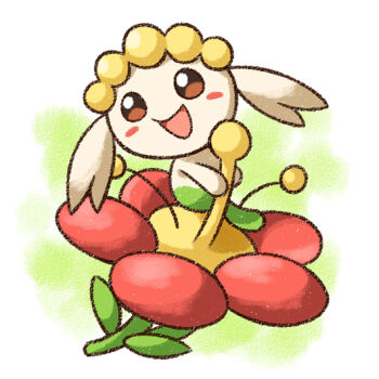 Rule 34 | blush, blush stickers, commentary request, flabebe, flabebe (red flower), flower, full body, gen 6 pokemon, nintendo, no humans, open mouth, pink flower, pokemon, pokemon (creature), pokemon focus, smile, solo, tomato mameta