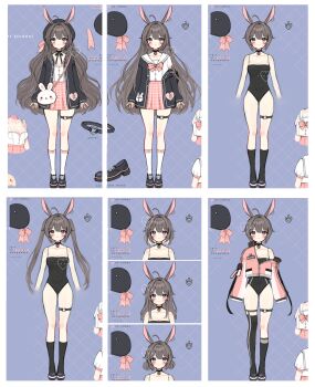 1girl absurdres animal_ears animated brown_hair full_body highres live2d loltinami long_hair pale_skin purple_eyes rabbit_ears reference_sheet tinami_(vtuber) twintails vdonburi virtual_youtuber wavy_hair