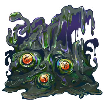 1other call_of_cthulhu commentary_request cthulhu_mythos extra_eyes monster no_humans orange_eyes shoggoth simple_background slime_(creature) slime_(substance) slit_pupils solo tentacles tmtkai white_background