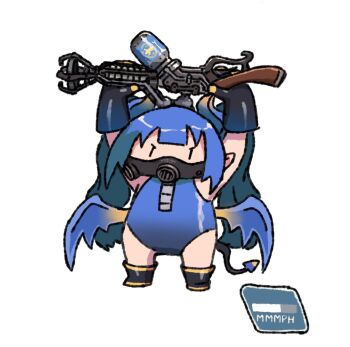 Rule 34 | 1girl, arms up, black boots, black gloves, blu pyro (tf2), blue hair, blue leotard, boots, chibi, commission, demon horns, demon tail, demon wings, flamethrower, full body, gas mask, genderswap, genderswap (otf), gloves, highres, holding, holding flamethrower, holding weapon, horns, leotard, long hair, mask, open clothes, pyro (tf2), solo, tail, team fortress 2, twintails, v-shaped eyebrows, very long hair, weapon, wersman, wings, zipper, | |