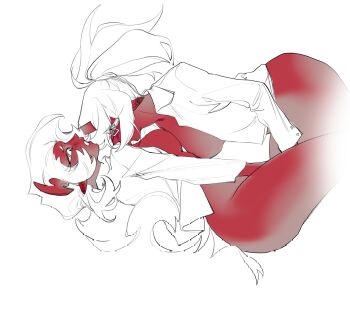 2girls breasts colored_skin demon_girl demon_horns fingering guru.zong highres horns incest kneesocks_(psg) large_breasts long_hair looking_at_another medium_breasts multiple_girls panty_&amp;_stocking_with_garterbelt red_skin scanty_(psg) school_uniform siblings sisters yuri