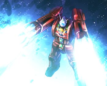 densetsu_kyojin_ideon firing floating highres ideon kato_takuji laser looking_down mecha mecha_focus no_humans robot science_fiction solo space super_robot visor