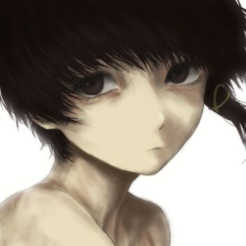 1girl brown_eyes brown_hair closed_mouth commentary english_commentary highres iwakura_lain looking_at_viewer portrait ranm12s serial_experiments_lain solo variant_set white_background