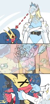 cendrillmon crown digimon digimon_(creature) digua92537359 elizamon looking_at_viewer mask medusamon shoemon size_difference snake snake_hair