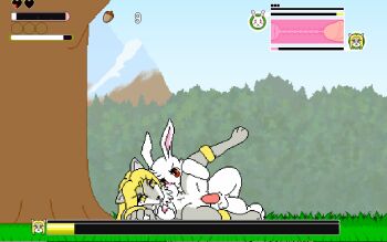 animated animated_gif be_kon_box female_orgasm furry health_bar orgasm rabbit sex sex_fight mutual_orgasm wolf_girl