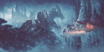 2others absurdres character_request dragon giant giant_monster highres icicle monster monster_focus monster_hunter_(series) multiple_others outdoors scenery snow snowing valky_uniguri wide_shot