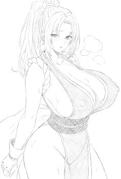 1girl absurdres breasts covered_erect_nipples curvy fatal_fury highres huge_breasts japanese_clothes long_hair ranhatu shiranui_mai steam tagme the_king_of_fighters