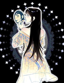 2girls absurdres babydoll black_hair black_panties breasts chainsaw_man cogumelodejeans commentary cross_scar english_commentary facial_scar highres lace lingerie long_hair mitaka_asa monochrome multiple_girls negligee panties reflection ringed_eyes scar scar_on_cheek scar_on_face scar_on_nose see-through_clothes underwear yoru_(chainsaw_man)