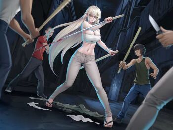 1girl blonde_hair breasts large_breasts long_hair sunglasses sword taimanin_(series) taimanin_rpgx weapon