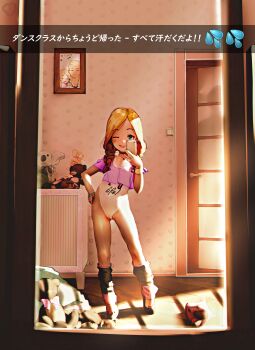 1girl absurdres blue_eyes braid brown_hair cameltoe cellphone commission contrapposto diathorn door female_focus flat_chest full_body hand_on_own_hip high_heels highres indoors jewelry leg_warmers leotard linnea_(baraag) loli long_hair looking_at_viewer mirror one_eye_closed original phone selfie smile solo stuffed_animal stuffed_toy teddy_bear tongue tongue_out twin_braids twintails wink